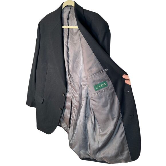 Ralph Lauren Mens 44R 2-Button Blazer 100% Wool Suit Jacket Dark Gray Black EUC - Picture 3 of 7